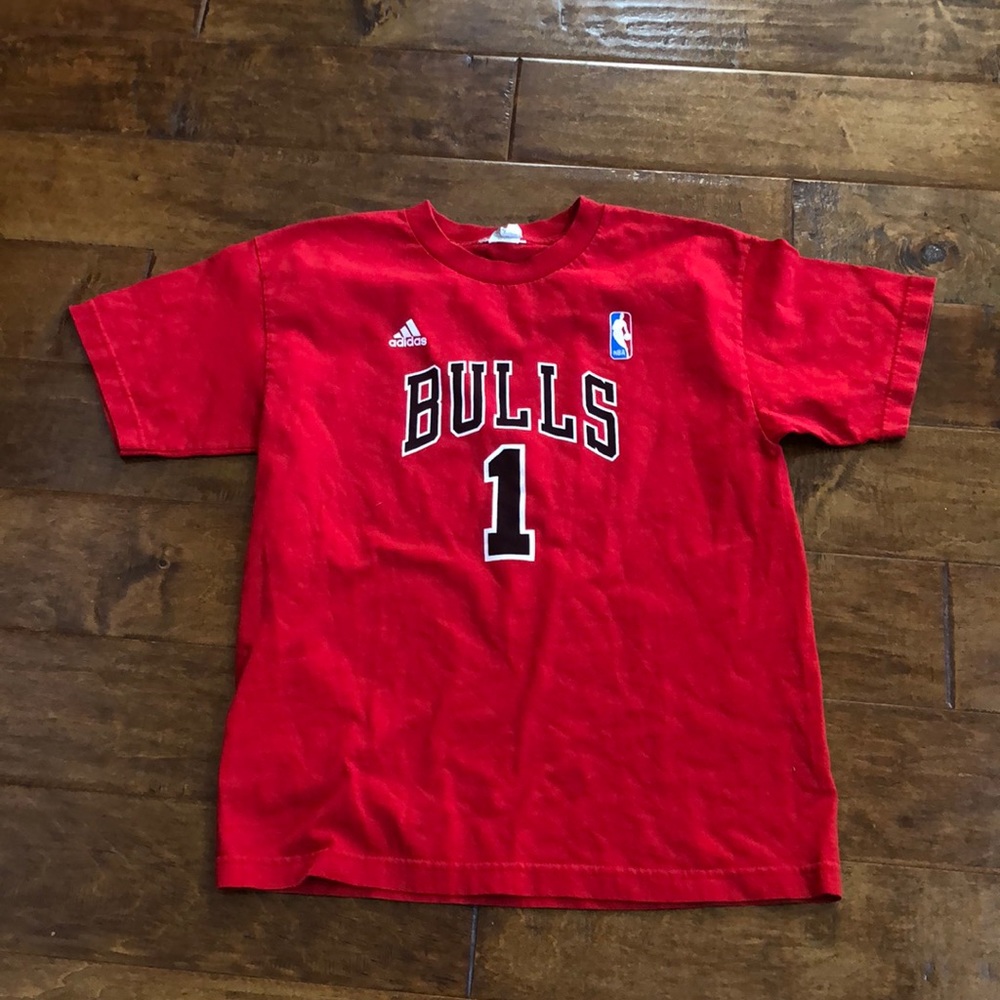 Derrick Rose 1 Chicago Bulls NBA Kids Youth Boys XL Red Adidas Top Shirt Cotton